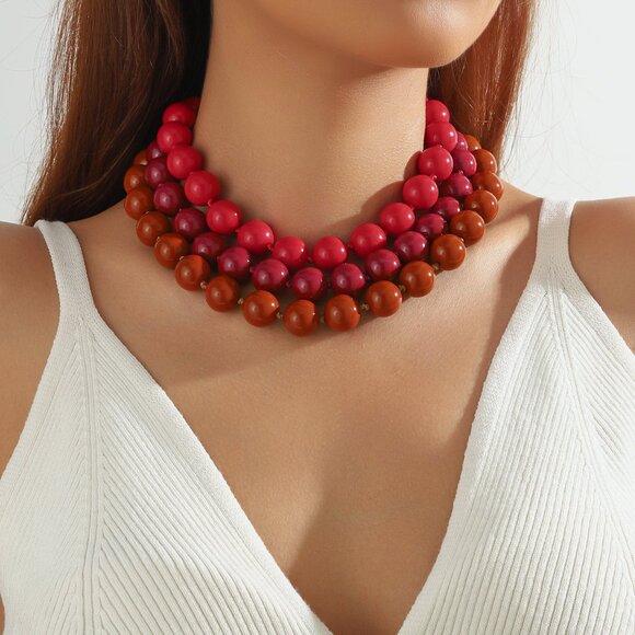 Dark Red Beaded Statement Necklace Fall 2025 - Picture 4 of 4